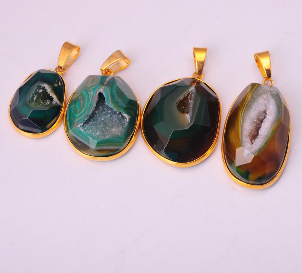 Pendentif Drusy Agate Enveloppé Or Plaqué