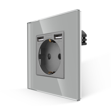 Bingoelec 16a UE Alemania Sobre de pared USB doble con panel de vidrio