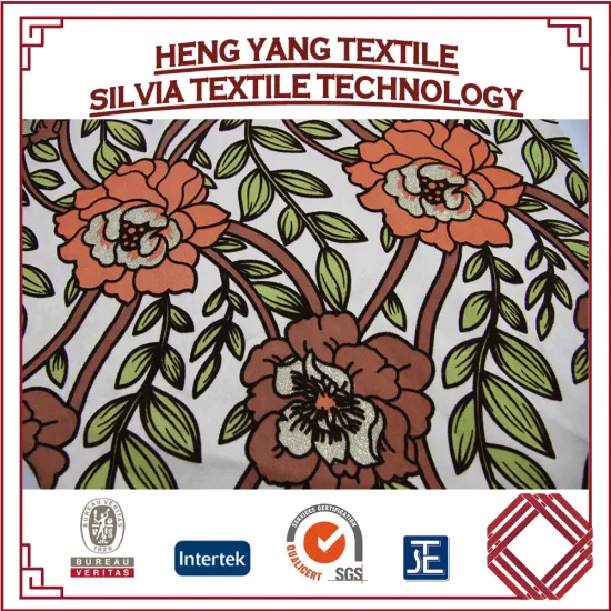 Flower pattern 100% polyester imitation linen flocked fabric for table linen cushion and sofa from Haining City in China