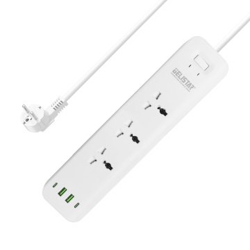3 çıkışlı, 2 USB ve 2 Tip C bağlantı noktalı beyaz evrensel uzatma soketi - çok fonksiyonlu