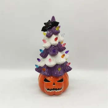 Ceramic Halloween Tree On Pumpkin LED Light