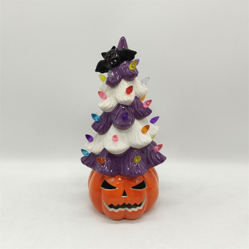 Árvore de Halloween de cerâmica com luz LED de abóbora