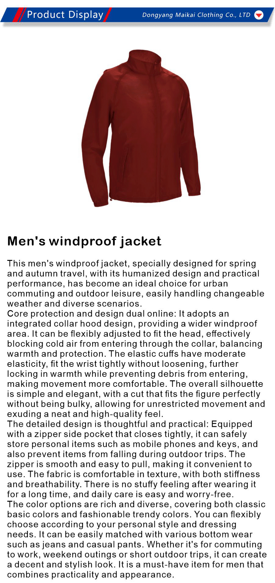 Durable men's windproof jacket