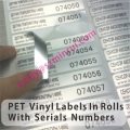 Custom rond argent Pet vinyle étiquettes en rouleaux, vinyle étiquettes avec numéros de séries, de l'eau preuve Silver Pet vinyle Labels