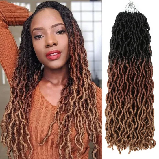 20 inch Synthetic Braids Goddess Faux Locs Crochet Hair Soft Curly End Natural Synthetic Braids Brown Extension For Women Locks