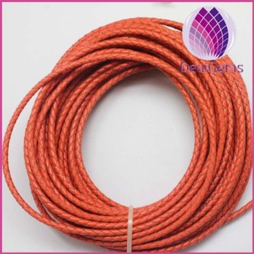 orange color 3.0mm braided real leather cord for bracelet