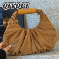 خمر جلد الغزال Ruched المرأة حمل حقيبة