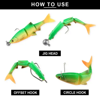 Swimbait Shad Soft Jerk Minnow Bass Fishing Lure - Segmented Body with Forked Tail (8cm/9.6cm/13cm)