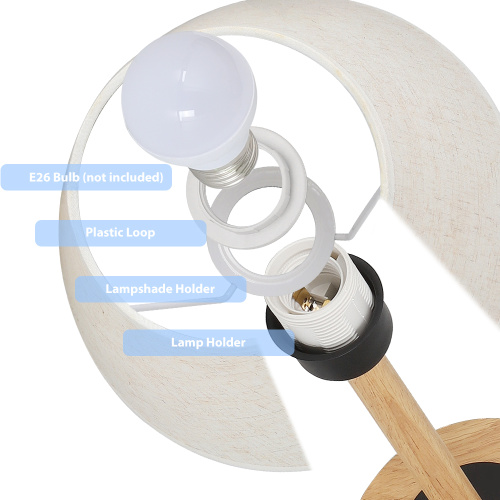 Lampe de table de base en bois avec abat-jour en linge