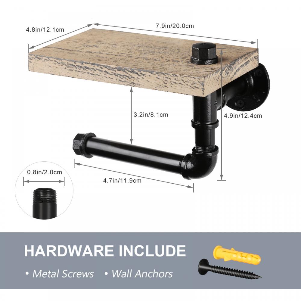 Wall Mounted Paper Holder With Wood Shelf Storage