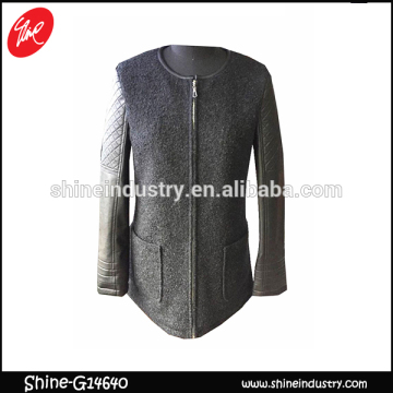 2015 women's clothing Black cotton long coat no collar