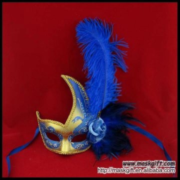 Wholesale masquerade mask in Blue & Gold Italian style feather masks