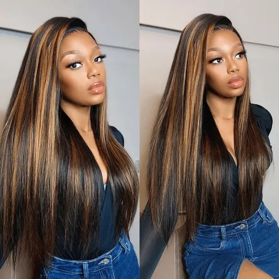 Highlight piano 4/27 Straight 30 inch lace frontal wig Ombre 13X4 virgin transparent HD lace front human hair ladies wigs