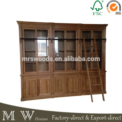 french country solid wood bookcase, antique style solid wood bookcase, solid wood bookcase