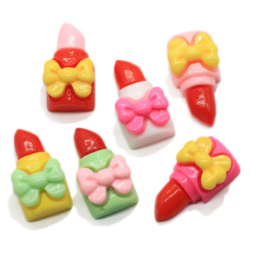 100Pcs Cute Lipstick Resin Crafts Kawaii Bowknot Flatback Cabochon Appliques Scrapbooking DIY Accessories Phone Case Supplies