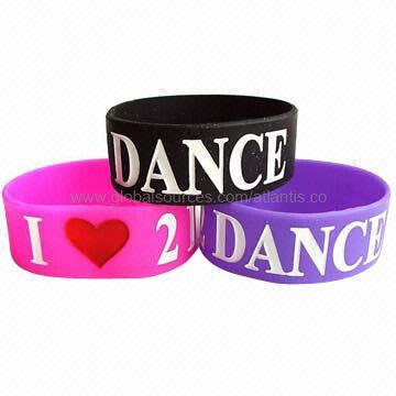 Debossed silicone bracelets/wristbands, customized printings, made of rubber