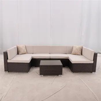 Elegant Youya Rattan Patio Garden Furniture Set with Round Table and 6 Seaters