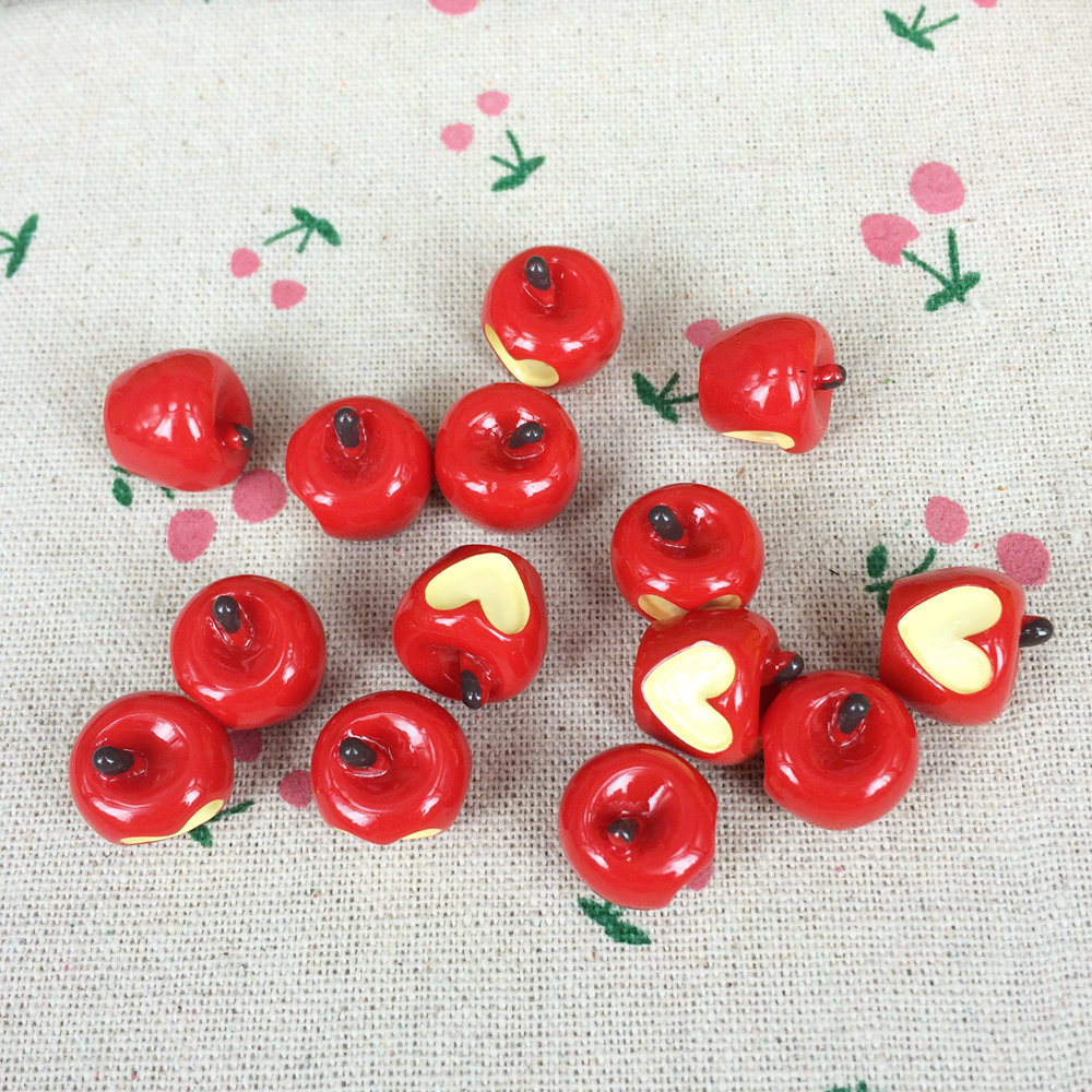 10Pieces Flat Back Resin Cabochon Red Apple W/ Heart Kawaii DIY Flat Back Embellishment Accessories Scrapbooking Craft:15mm