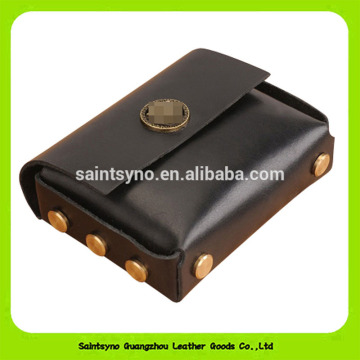 Fashionable button lock top grain leather coin purse 16096