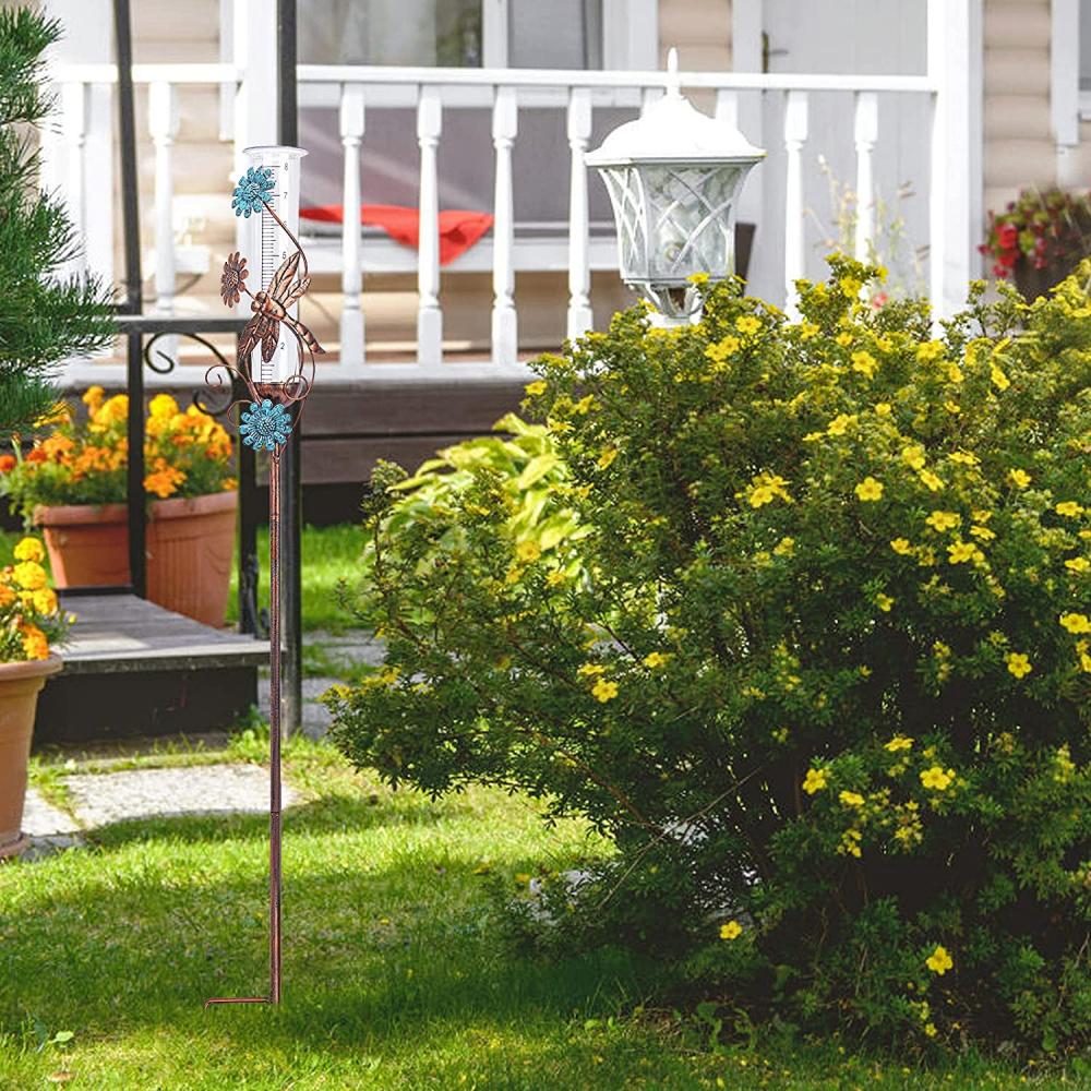 Gauge de pluie décorative sans fil avec pieu métallique