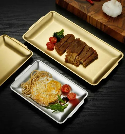 Korea Style 201 Stainless Steel Square Fruit Charger Tray for Restaurants
