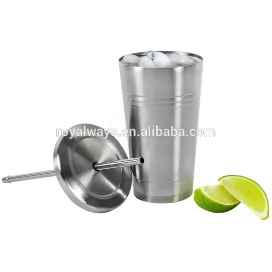 Newly 16oz double wall insulated stainless steel travel mug with no leak lid and straw