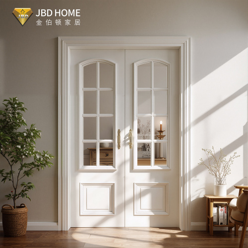 Puerta de madera con doble bisagra estilo francés y paneles de vidrio | JBDHOME