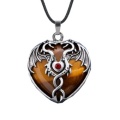 Yellow Tiger Eye Stone Heart Antique Silver Double Dragon Stone Pendant (32x42mm) Keychain