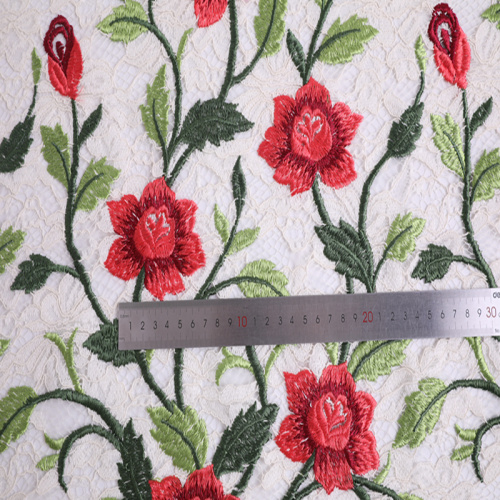 New Design Rose Embroidery On Lace Mesh