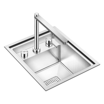 Handmade Stainless Steel Silver Hidden Sink Kitchen Sink with Lifting Faucet and Cover