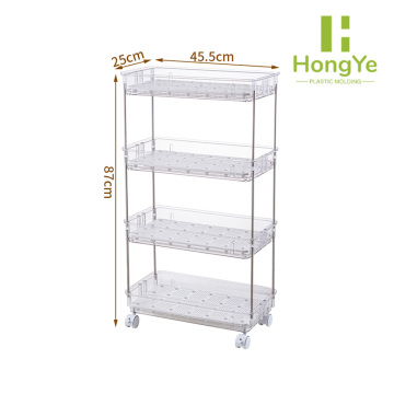 Carro organizador de plástico con ruedas, estrecho, blanco, de 4 niveles