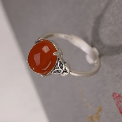 S925 Sterling Silver Matte Southern Red Agate Rings