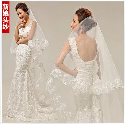 Bridal Accessories One-Layer White Long Lace Wedding Veils