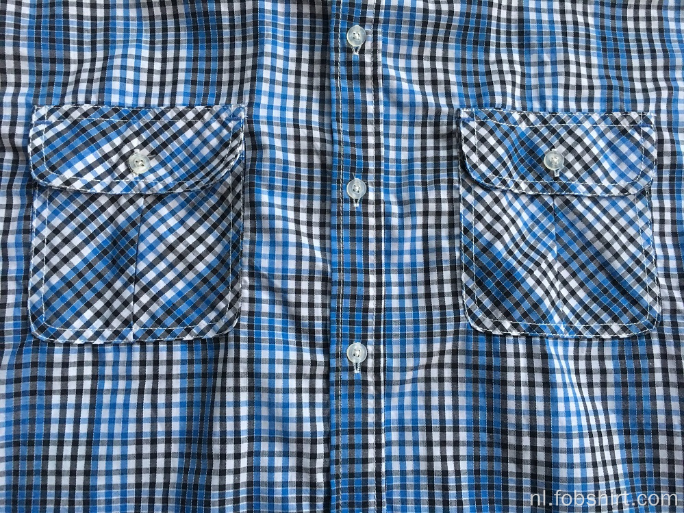 Shirt met twee borstzakken in Bule Color Plaid