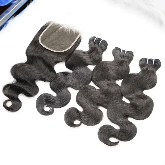 Raw Brazilian and Vietnamese Human Hair Bundles with Closure, Double Drawn