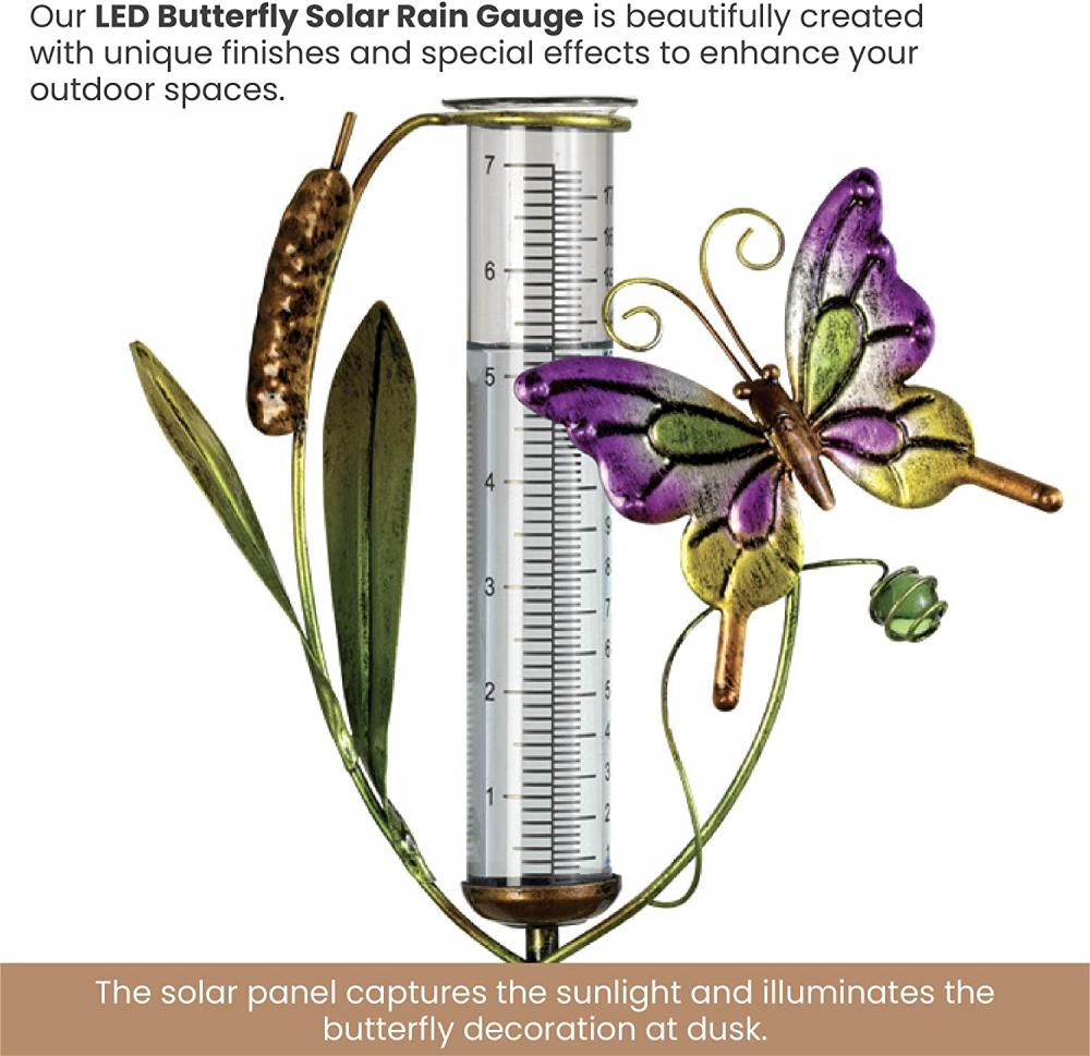 Medidor de chuva de borboleta movido a energia solar