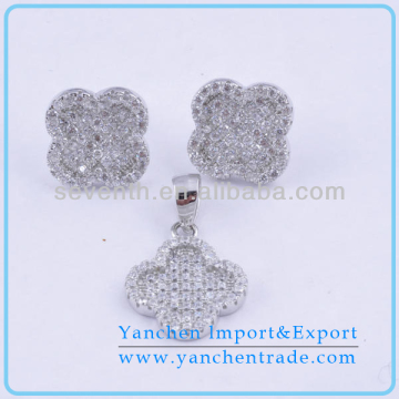 Romantic Design Fashionable Earring and Necklace Wedding Jewelry Sets with Rhodium Plated CZ Diamond