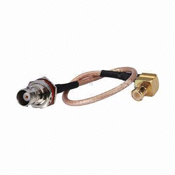 RF Pigtail Cable, Right Angle MCX Male to RP TNC Male, 50 Ohms Impedance