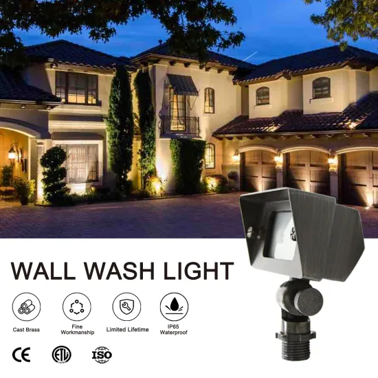 Brass Wall Wash Light - Waterproof Low Voltage LED Floodlight for Outdoor Hardscape Decorating