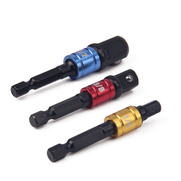 Adapter Impact Drill Bit Extension with Socket, 1/4, 3/8, 1/2 Inch Hex Shank Square Head