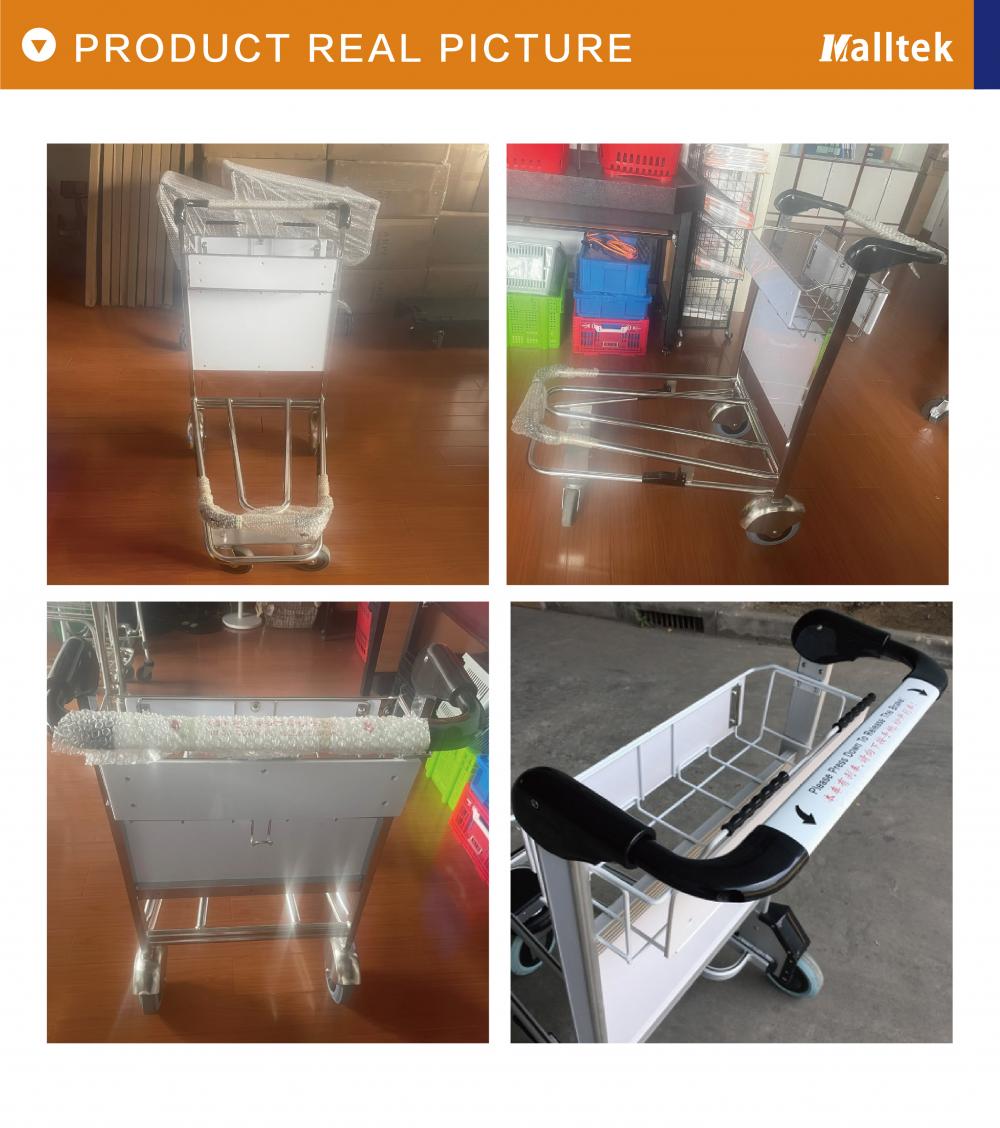 2 tiers stainless steel airport luggage trolley