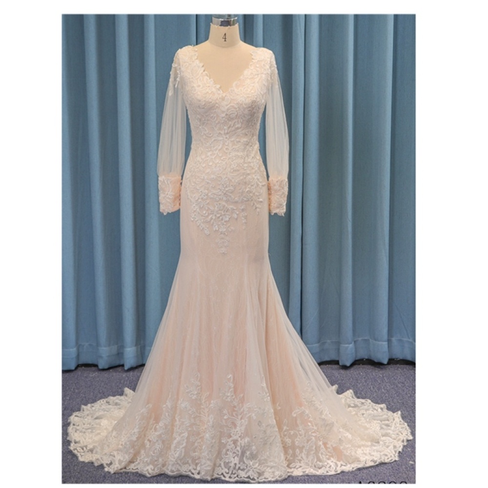 Scoop Arabic Mermaid Long Sleeves Applique Beaded Middle East Bridal Wedding Gowns Bride Dresses