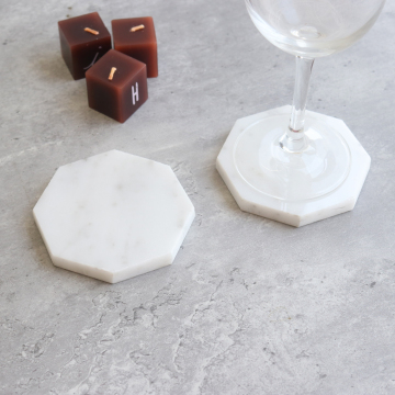 Octagonal Modern Marble White Coasters - Elegant Heat Resistant Kitchen Decor