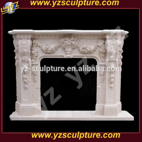 decorative indoor white stone flower carved fireplace mantel for sale