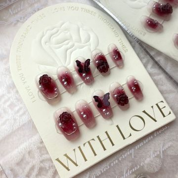 Rose Camellia Butterfly False Nail Handmade Nail Patch DIY Manicure