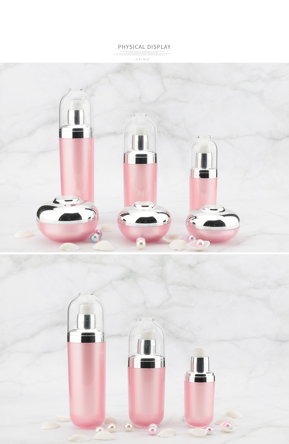 Pink acrylic round cosmetic Bottle with SILVER caps 