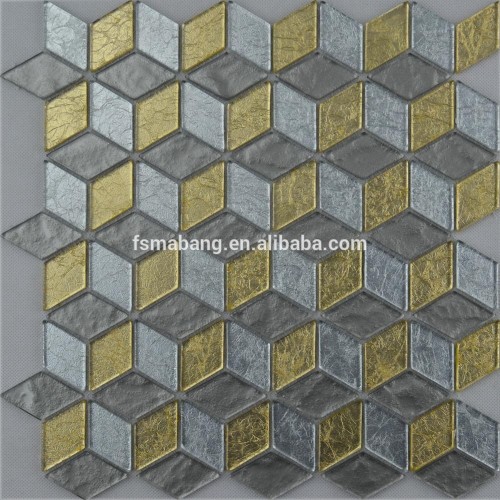 MBP8047 3D Rhombus Mosaic Tiles Foil Glass Mosaic Gold Leaf