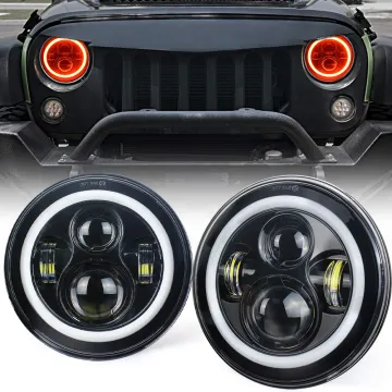 Wukma Motorcycle 7" LED H4 Headlights with Halo Angel Eye for Jeep Wrangler JK TJ 1997-2018