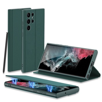 Kes telefon flip kulit PU untuk Samsung Galaxy S23 Ultra/S23 ditambah dengan pemegang magnet dan slot pensil