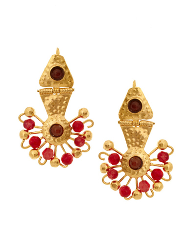Gold Stud Earring Red Crystal Earring